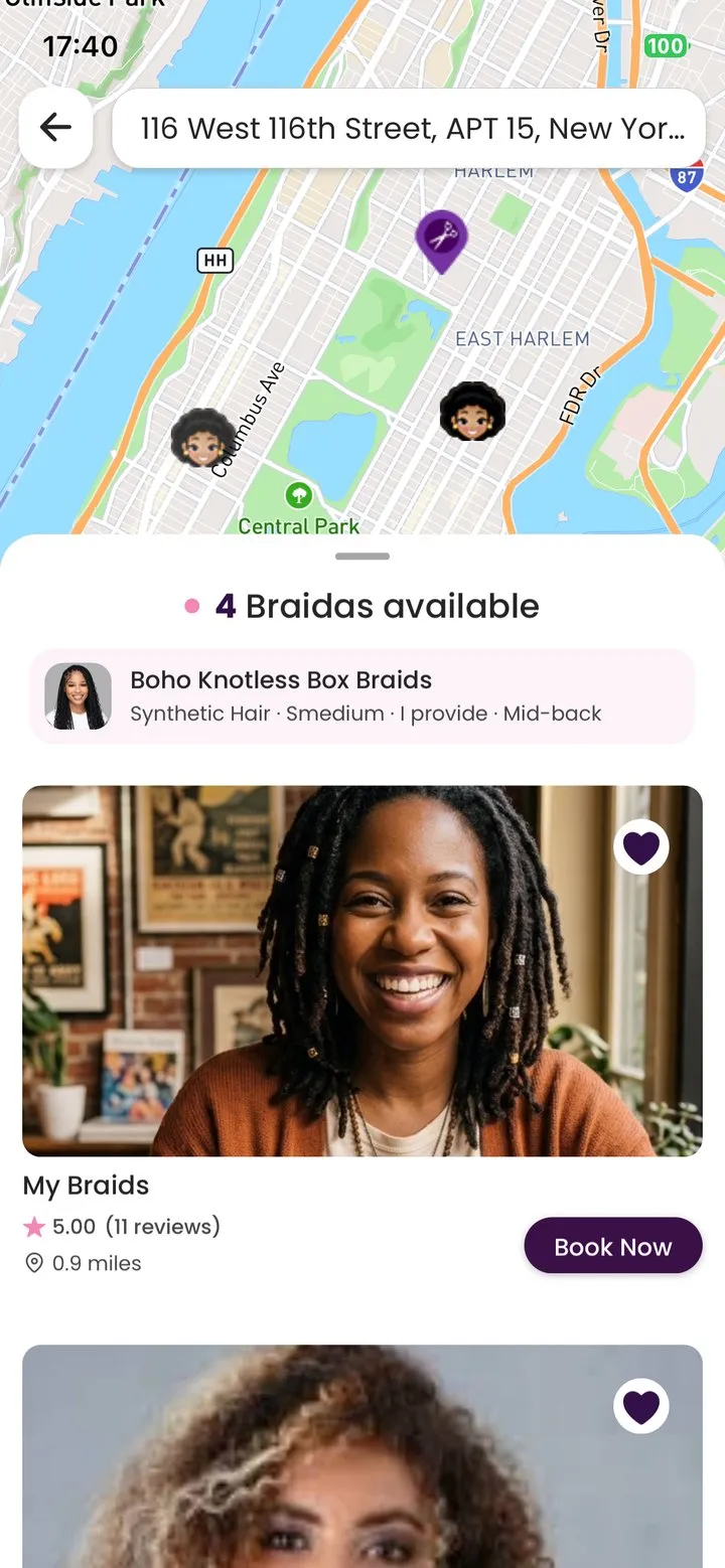 Available braidas near you on a map and a list