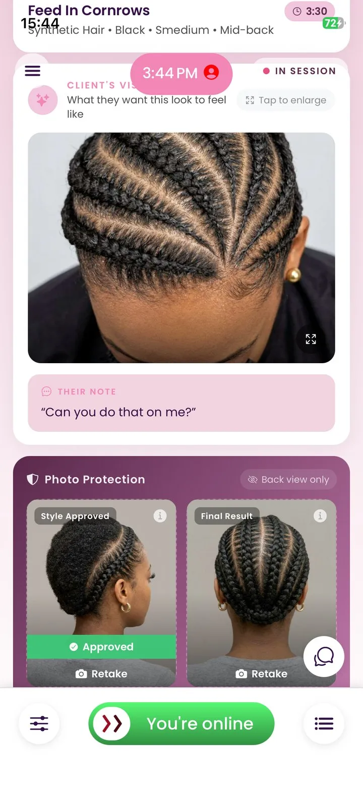 In session: client's vision and Style Approved and Final Result photos
