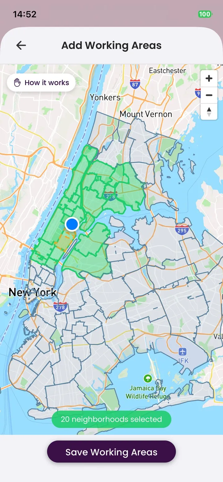 Selecting working neighborhoods on a map of New York
