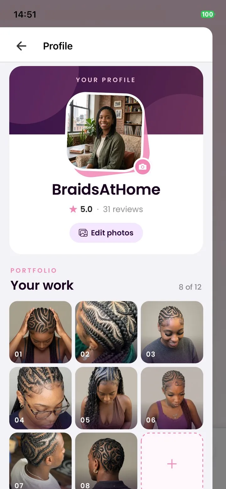 Braida profile with rating and portfolio of work